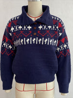 Load image into Gallery viewer, Fair Isle Polo Half Zip Knit Sweater Women Commuter N6H283