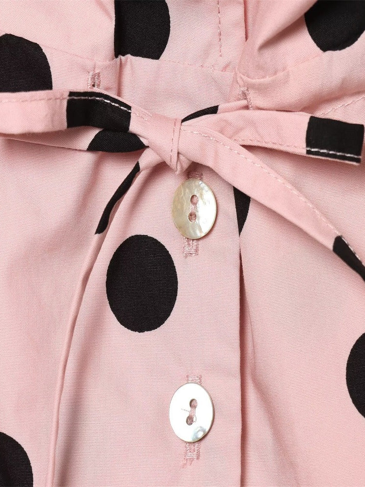 Pink Polka Dot Stand Collar Jacket Women N6C113