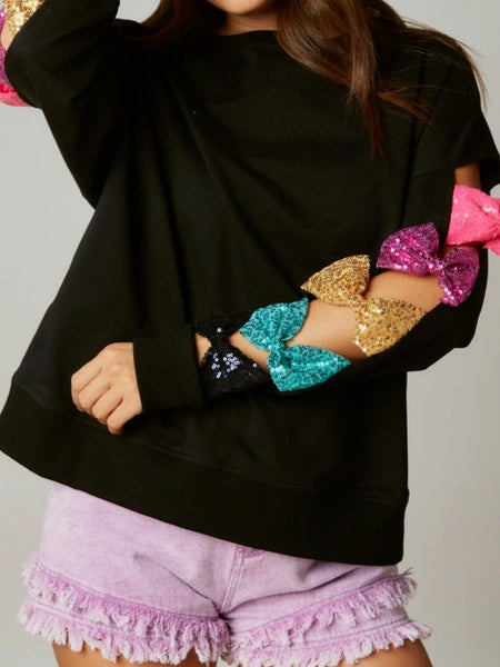 Bow Sequins Long Sleeve Womens Sweatshirt N5A039