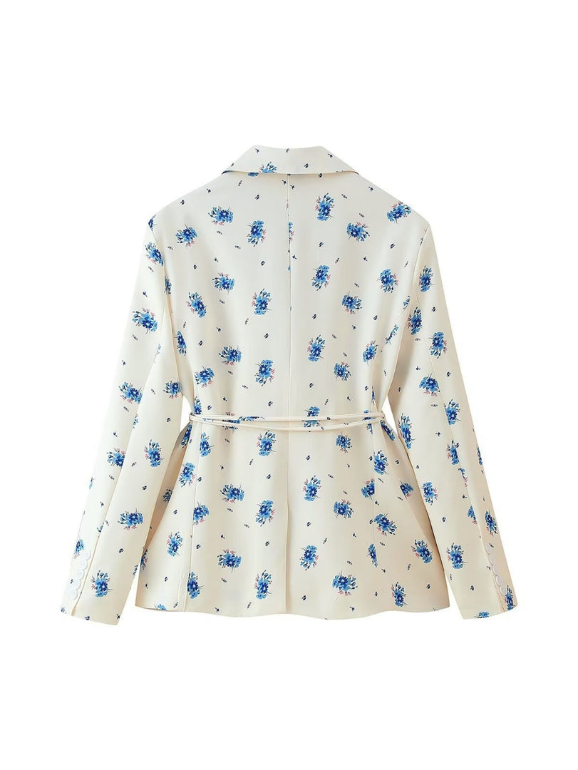 Floral Print Lapel Belted Blazer Women N6D029