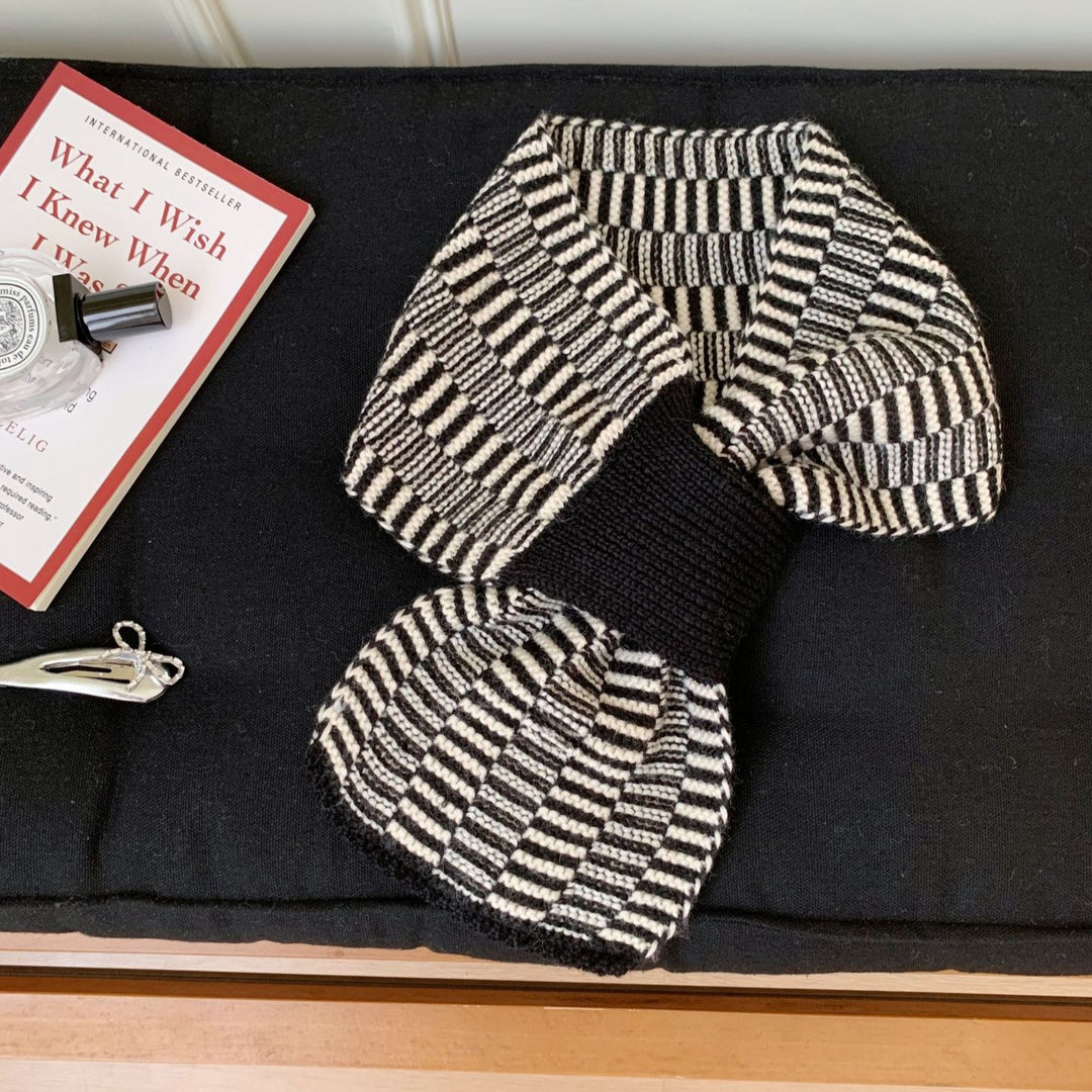 Vintage Stripe Knit Scarf Women Wool Blend N6H312