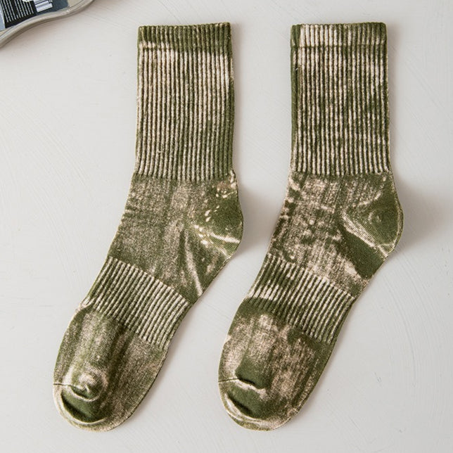 Breathable Mid Calf Cotton Socks Vintage Wash  M5A078