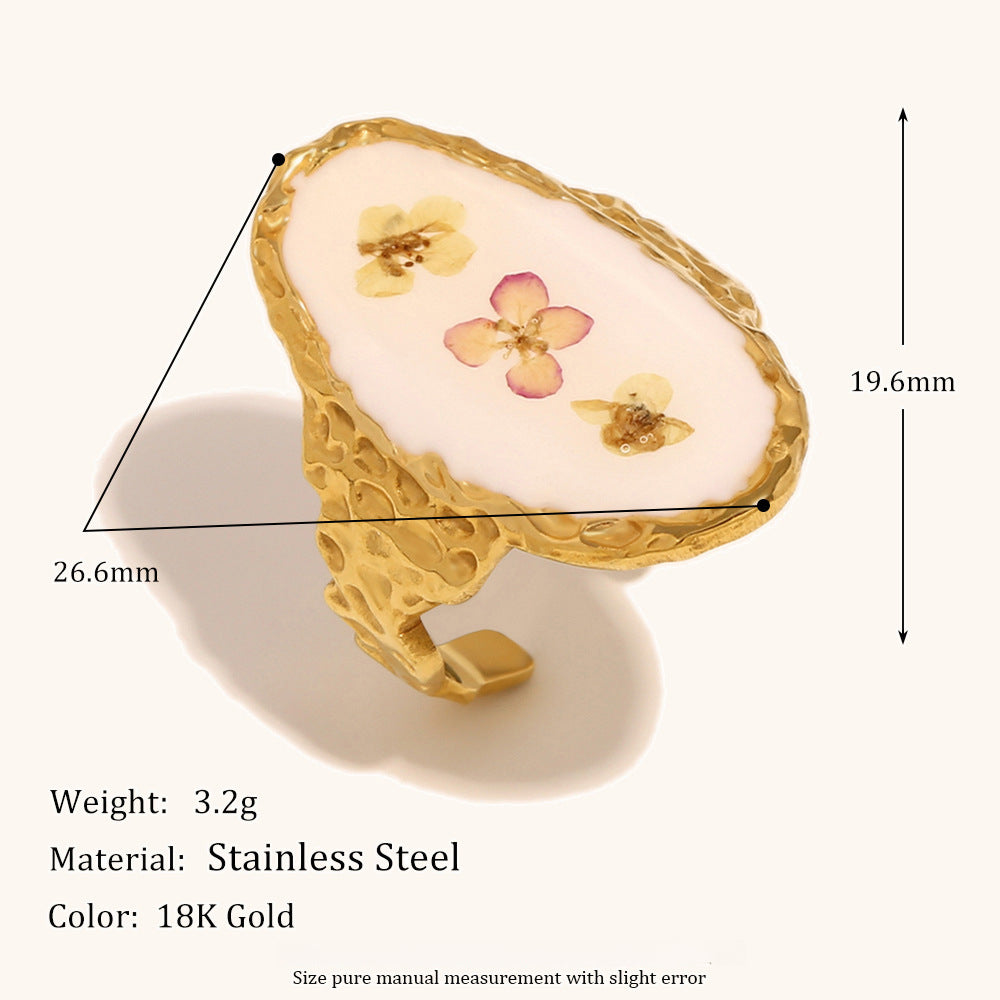 Three Flower Steel Ring 18K Gold French Design Unique S5P004