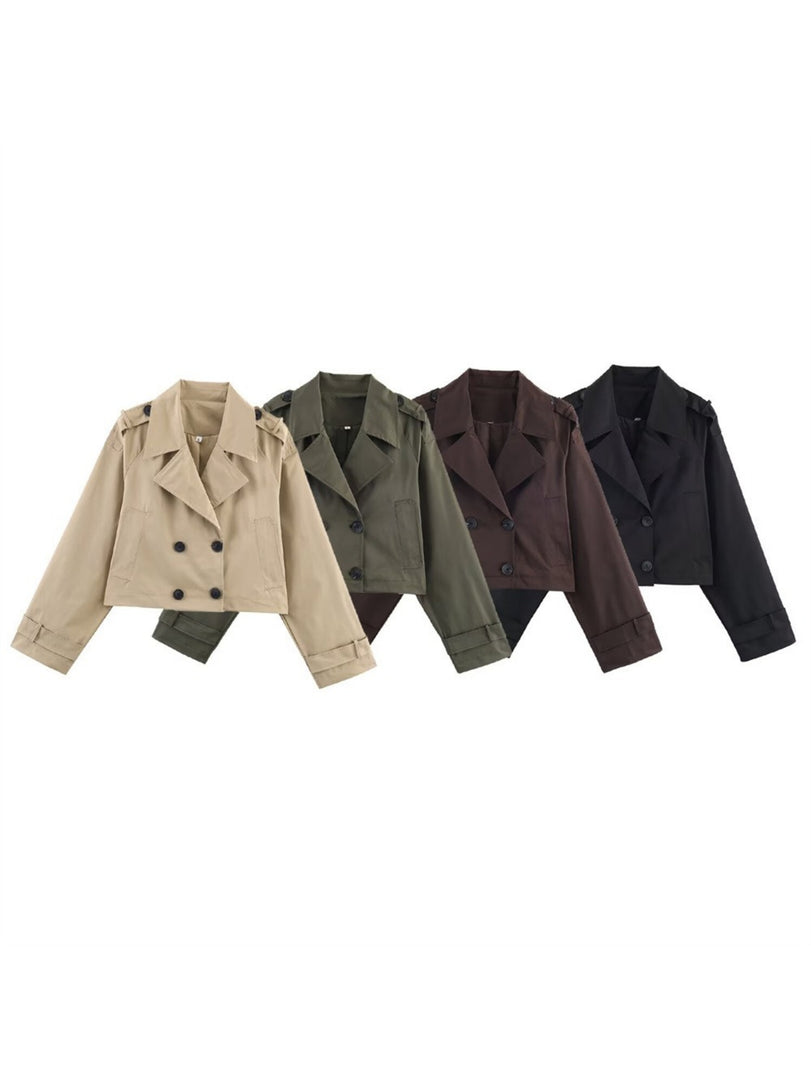 Double-Breasted Lapel Short Trench Coat Women N6G164