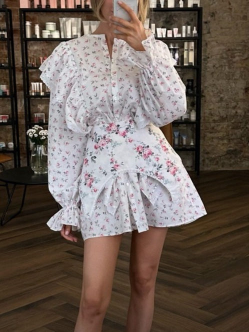 French Detachable Waist Corset Floral Dress N6D107
