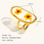 Load image into Gallery viewer, Real Flower Steel Ring Gold Plated Adjustable S5P002
