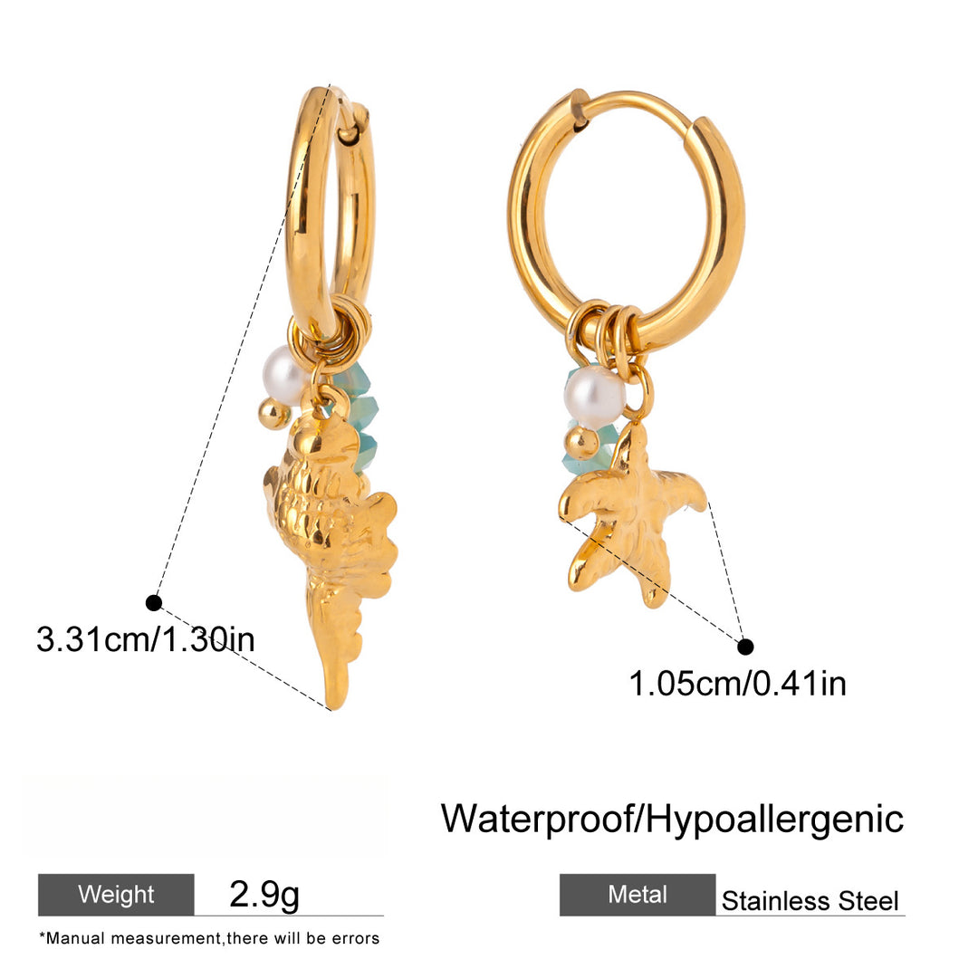Oceanic Starfish Earrings Steel Pearl Accent S5P125