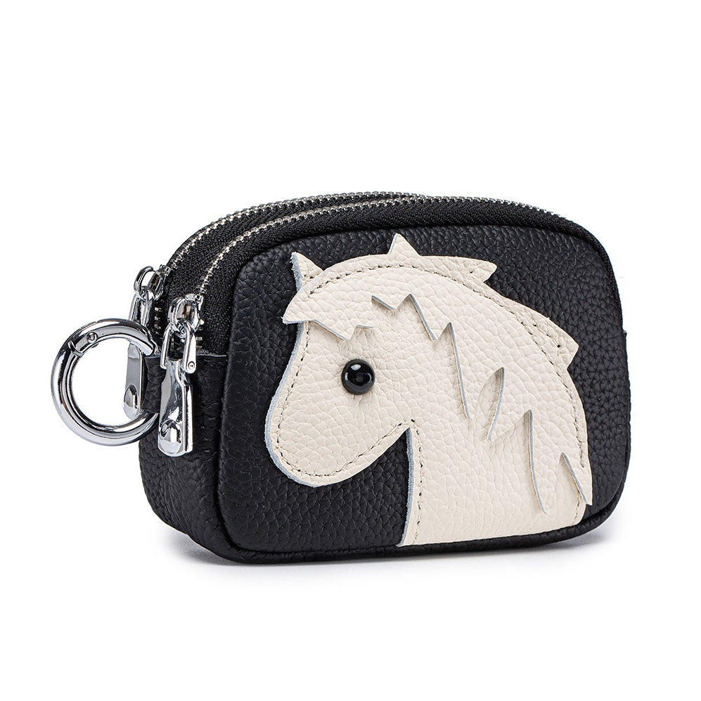 Women's Top-Grain Leather Horse Double-Zip Coin Purse N6J236