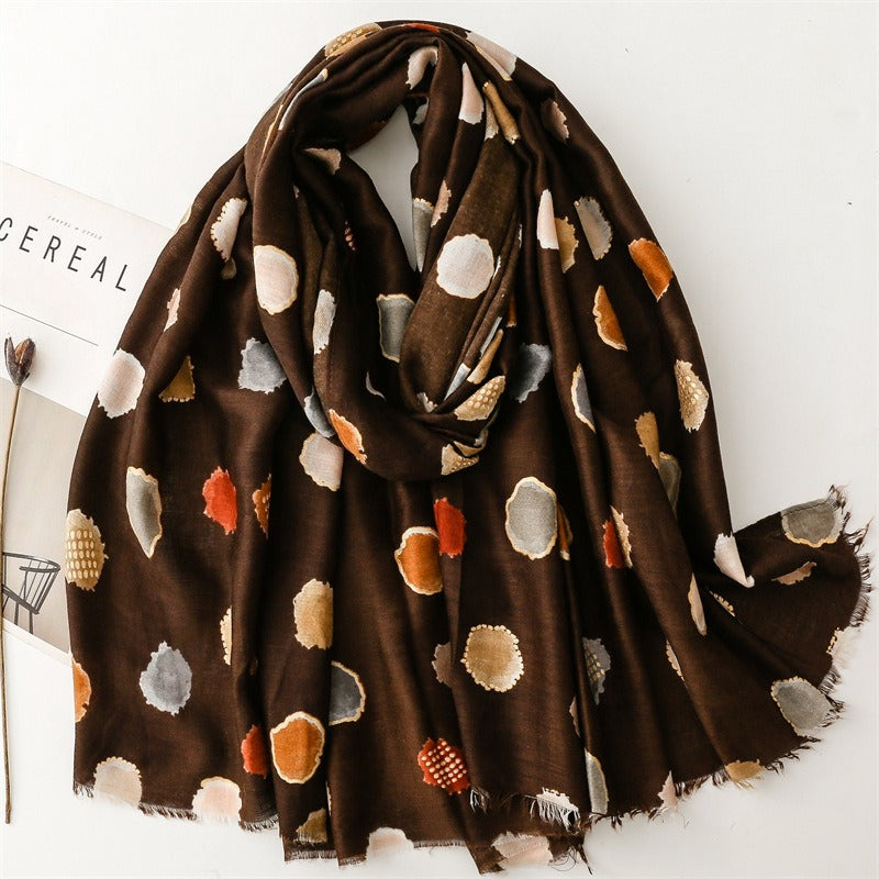 Cotton Linen Feel Metallic Foil Polka Dot Scarf Shawl N6H255