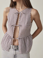Load image into Gallery viewer, Plaid Sleeveless Vest with Tie Front Women N6E174