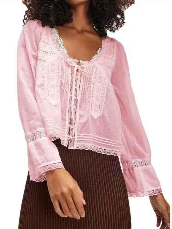 French Lace U Neck Blouse Women N6C097