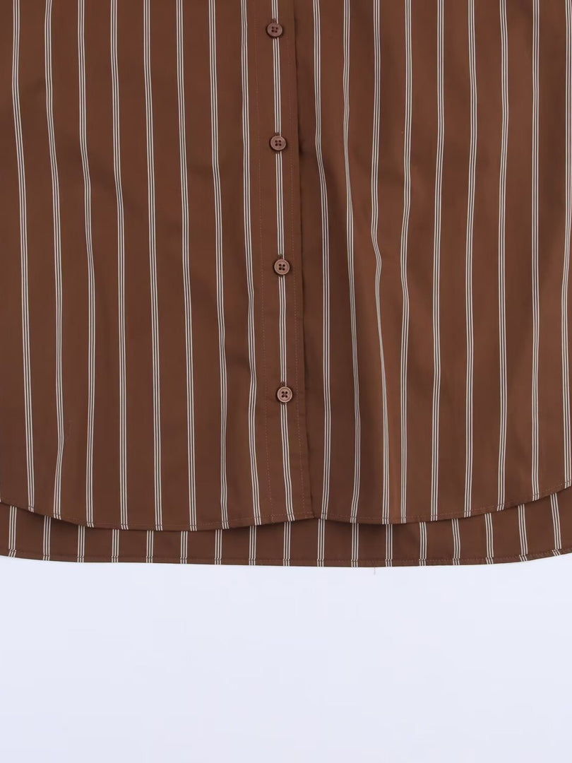 Striped Loose Collared Shirt Women N6C101