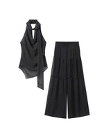 Load image into Gallery viewer, Polka Dot Halter Chiffon Top Pleated Pants Set N6F259