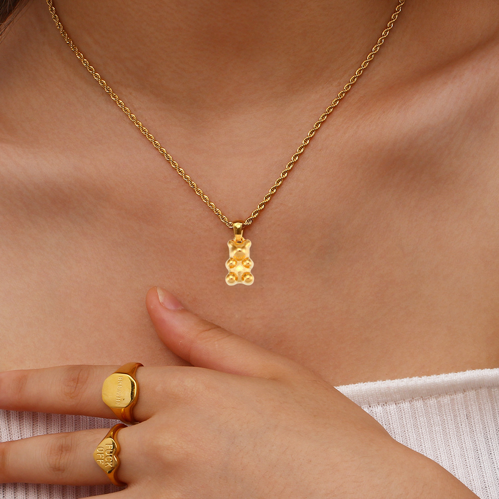 Twisted Bear Chain Necklace Steel Gold Plated S5P244