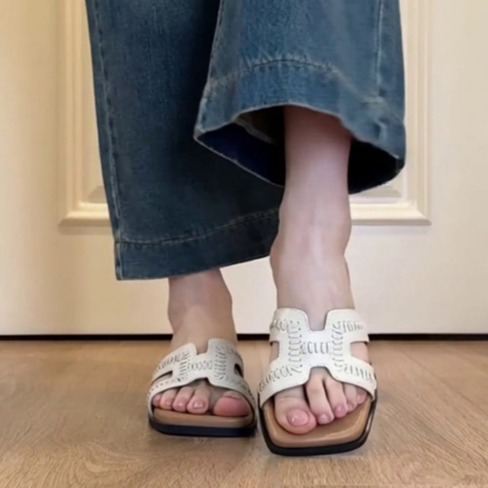 Vintage Woven Slide Sandals Square Toe Platform Women N6G249