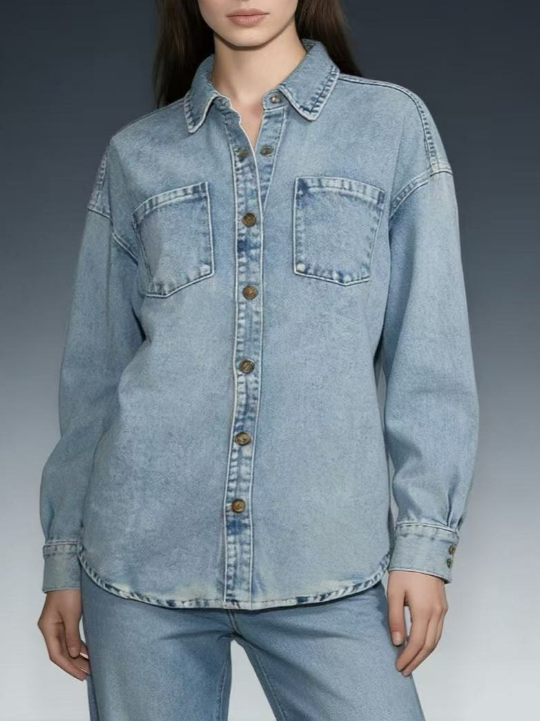 Washed Relaxed Fit Denim Shirt Women N6D164