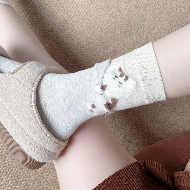 Cartoon Cat Plush Mid-Calf Socks Women Warm N6H002
