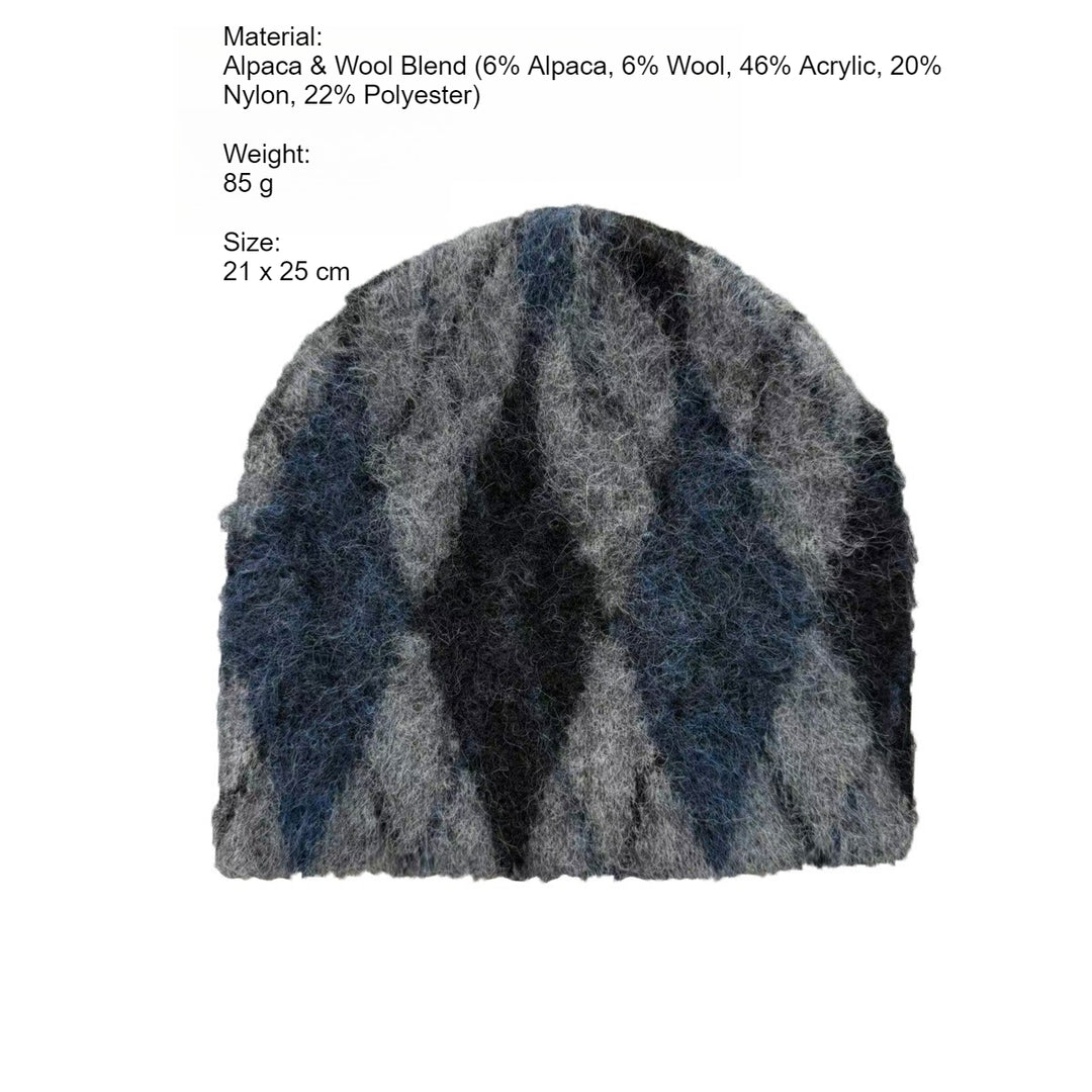 Diamond Pattern Alpaca Wool Blend Knit Beanie Unisex N6H209