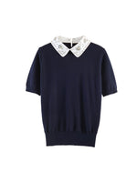 Load image into Gallery viewer, Retro Streetwear Paneled Lapel Short Sleeve Knit Top N6G157