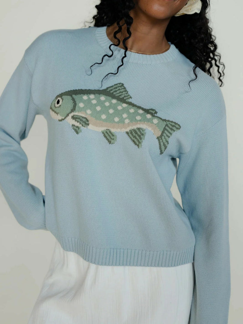 Printed Round Neck Loose Knit Pullover Sweater Women N6H301