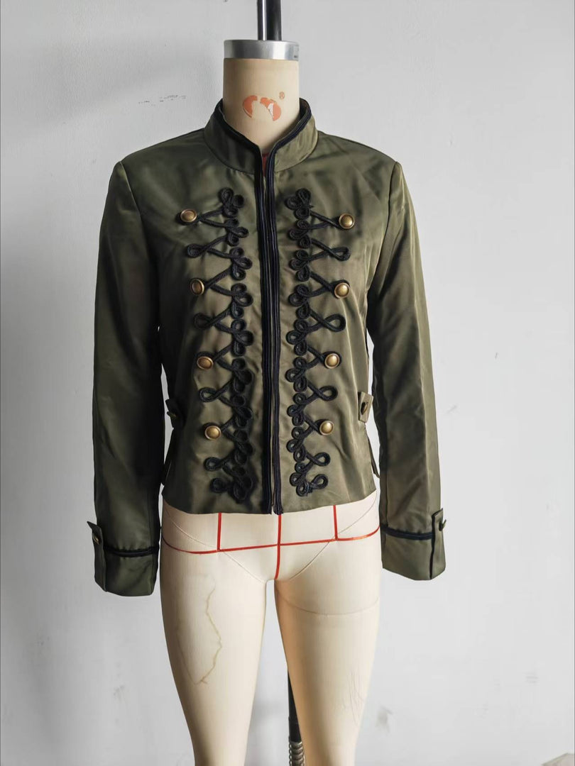Casual Stand Collar Jacket Twisted Knot Floral Sleeve N6H123