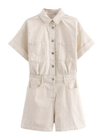 Load image into Gallery viewer, Pocket Detail Denim Short Jumpsuit N6F001