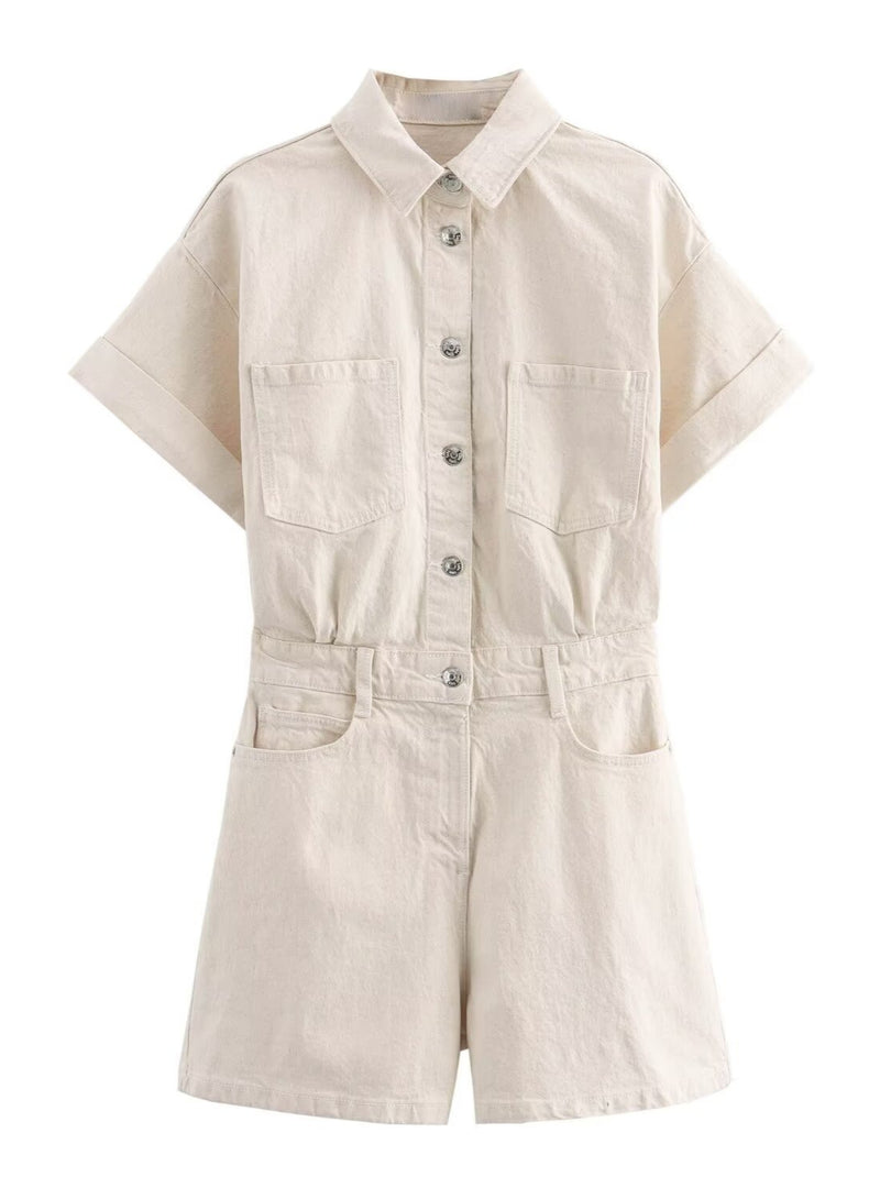 Pocket Detail Denim Short Jumpsuit N6F001