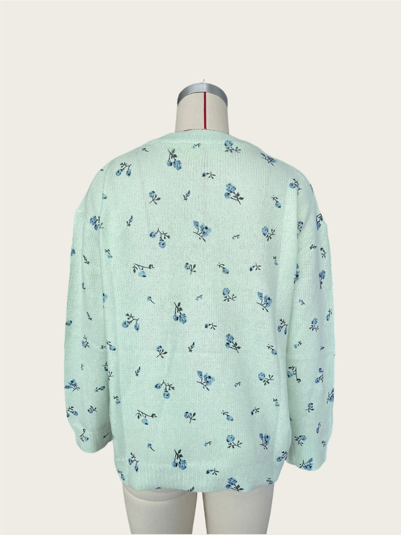Floral Print Knit Pullover Round Neck Long Sleeve N6G145