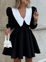 Load image into Gallery viewer, French Peter Pan Collar Black White Short Dress  N6C209
