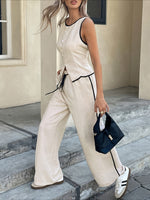 Load image into Gallery viewer, Color Block Button Vest Drawstring Pant Set Women N6D118