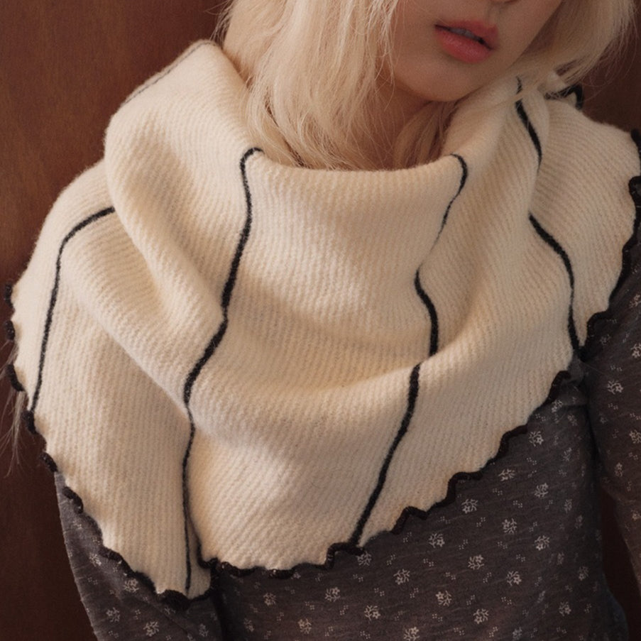 Wool Blend Ruffle Knit Triangle Scarf Shawl N6K228