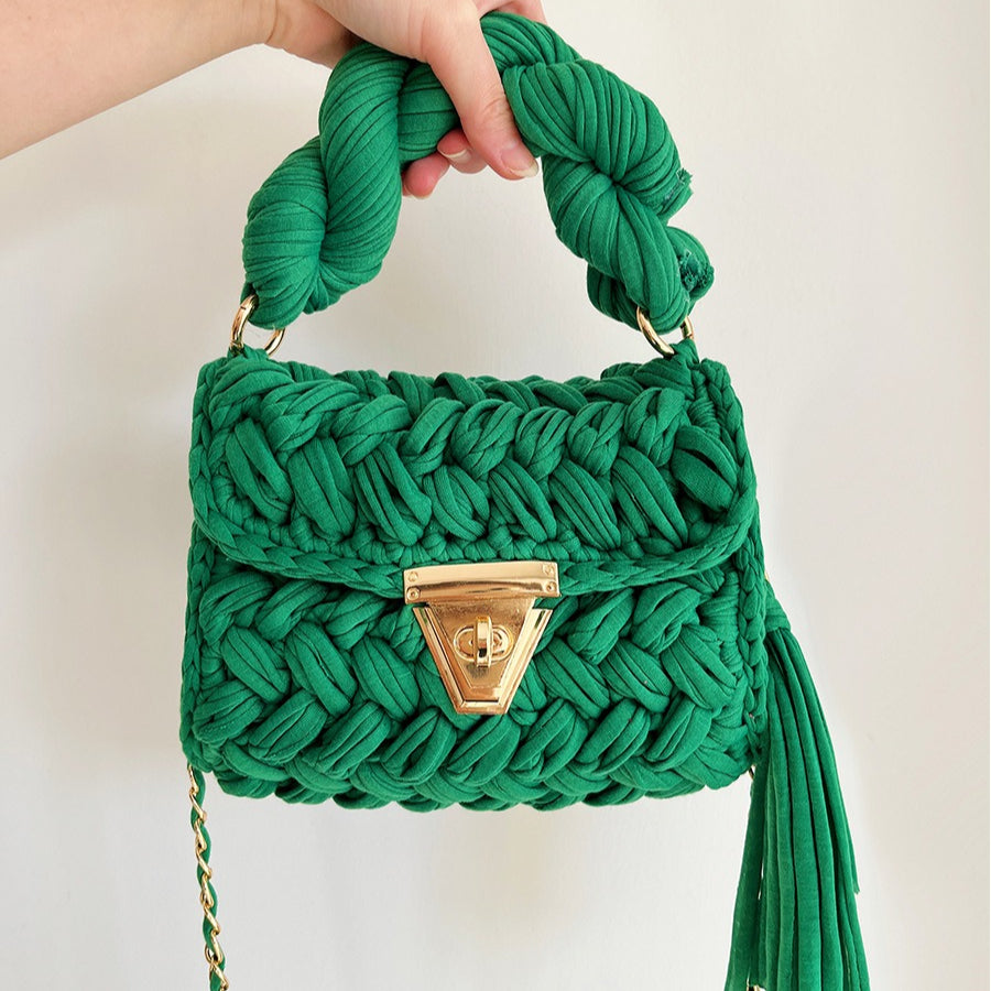 Handwoven Crochet Solid Shoulder Bag Tassel Purse N6F095