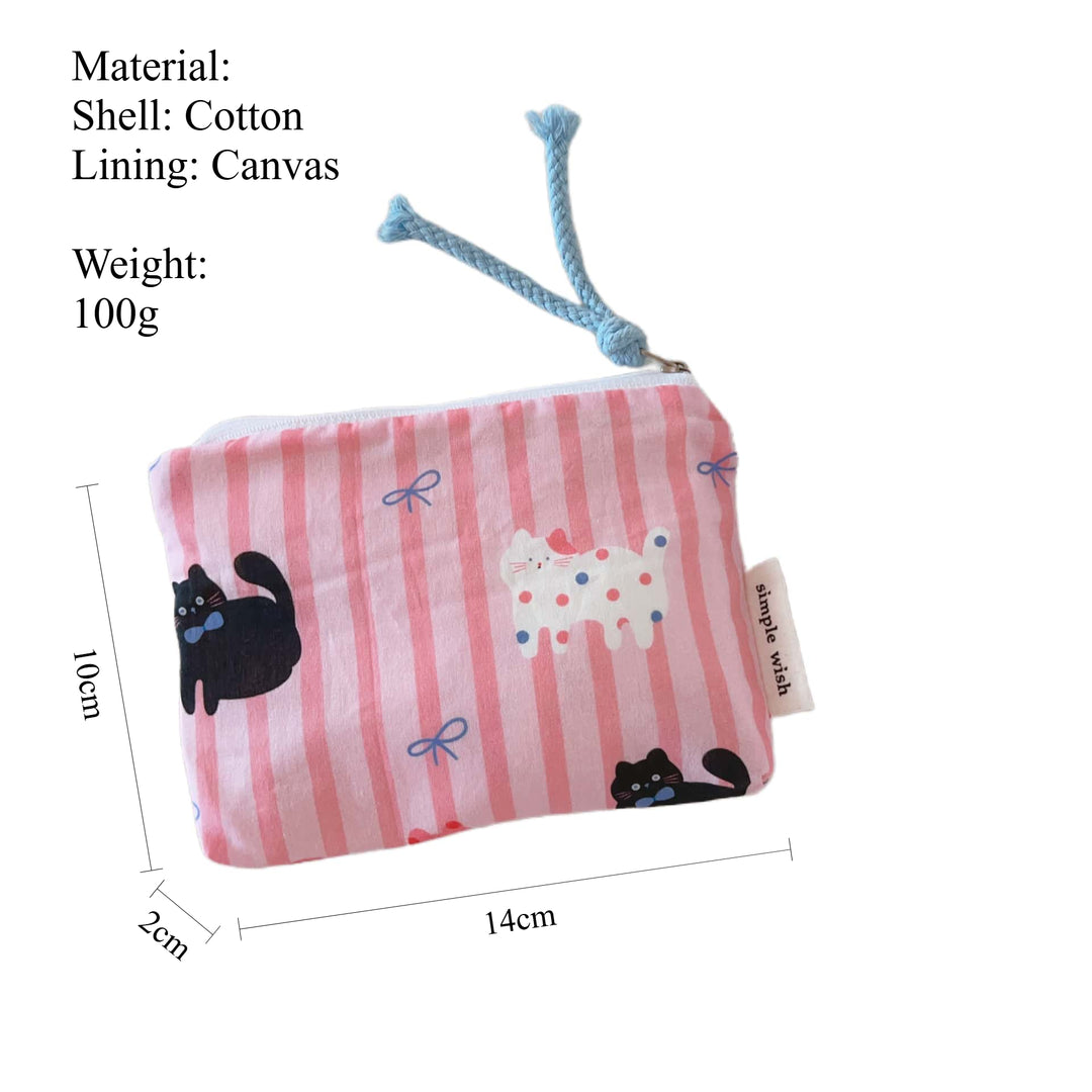 Cat Motif Cotton Multi-Pocket Organizer Canvas Lining S5P360