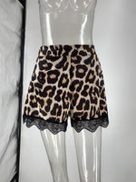 Load image into Gallery viewer, Vintage Satin Leopard Lace Trim Shorts Women N6F255