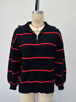 Load image into Gallery viewer, Striped Zip-Up Knit Pullover Women Round Neck N6G180