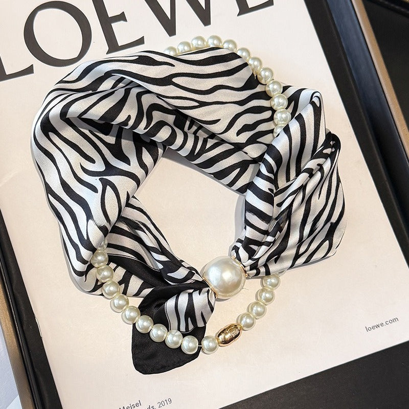 Womens Pearl Magnetic Clasp Floral Skinny Scarf N6K262