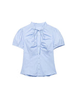 Load image into Gallery viewer, Polka Dot Tie Waist Short Sleeve Shirt Women N6E149