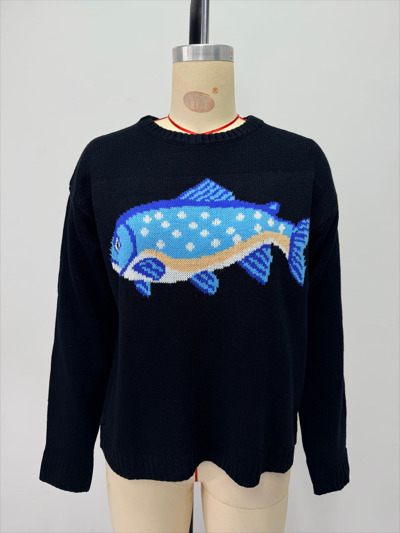 Printed Round Neck Loose Knit Pullover Sweater Women N6H301