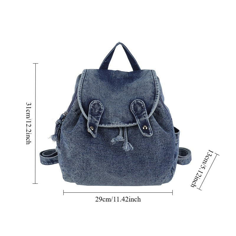 Unisex Denim Drawstring Flap Backpack N6J195