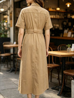Load image into Gallery viewer, Khaki Short Sleeve Belted Shirt Dress Women N6F230