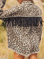 Load image into Gallery viewer, Fringe Leopard Denim Jacket Women Washed N5A118
