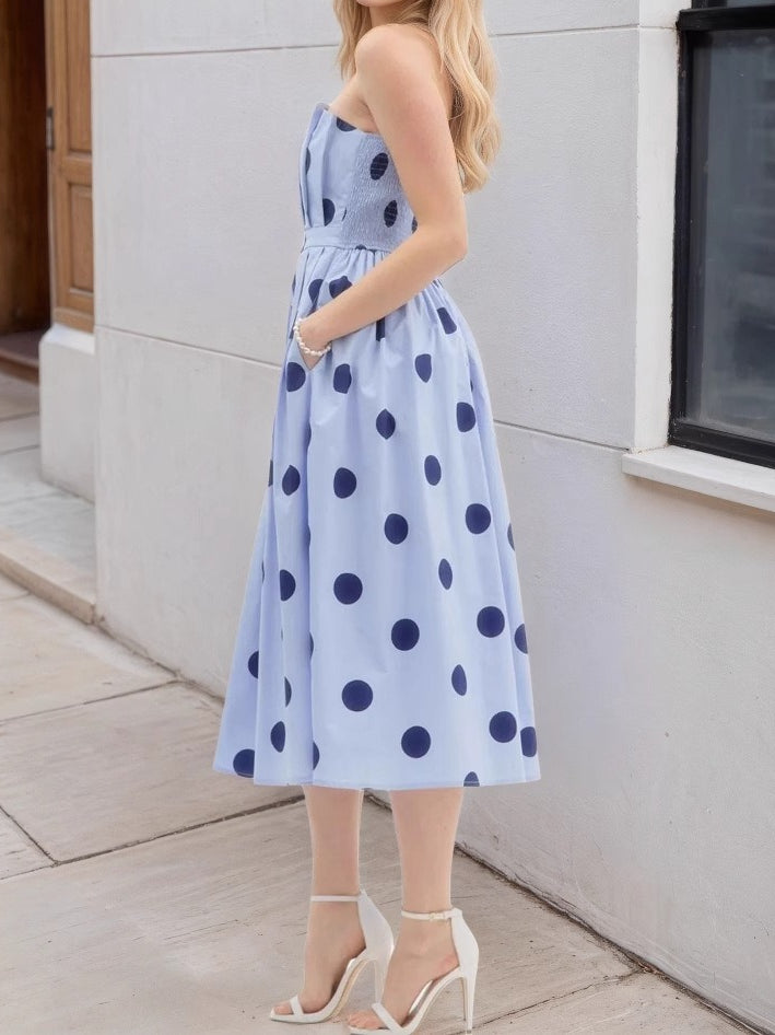 Polka Dot Sleeveless Bodycon Maxi Dress Women N6E161