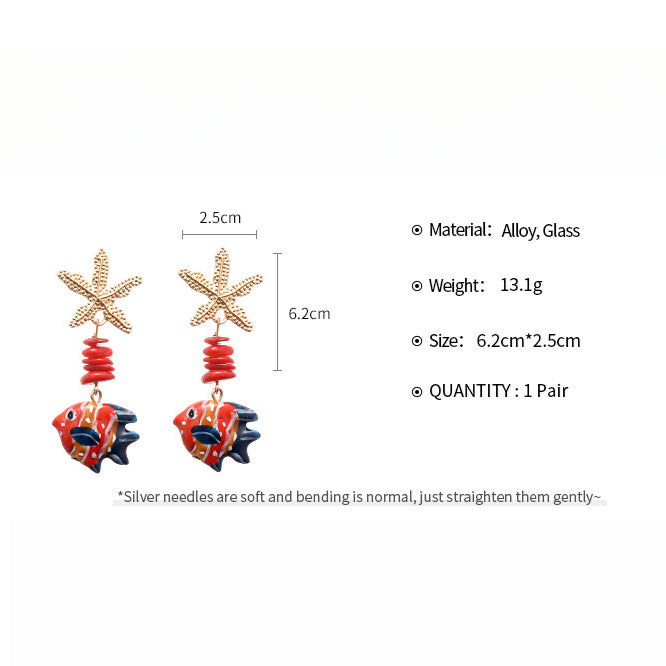 Seaside Glass Starfish Earrings Steel Plated S5P140