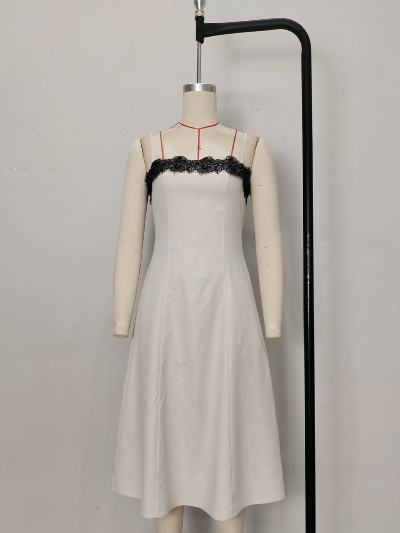 Lace Contrast Off Shoulder Summer Dress Women N6F215
