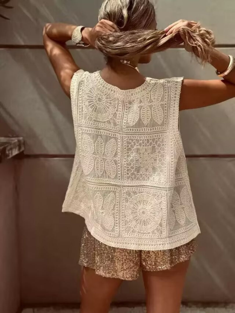 Crochet V Neck Vest Top Women N6F007