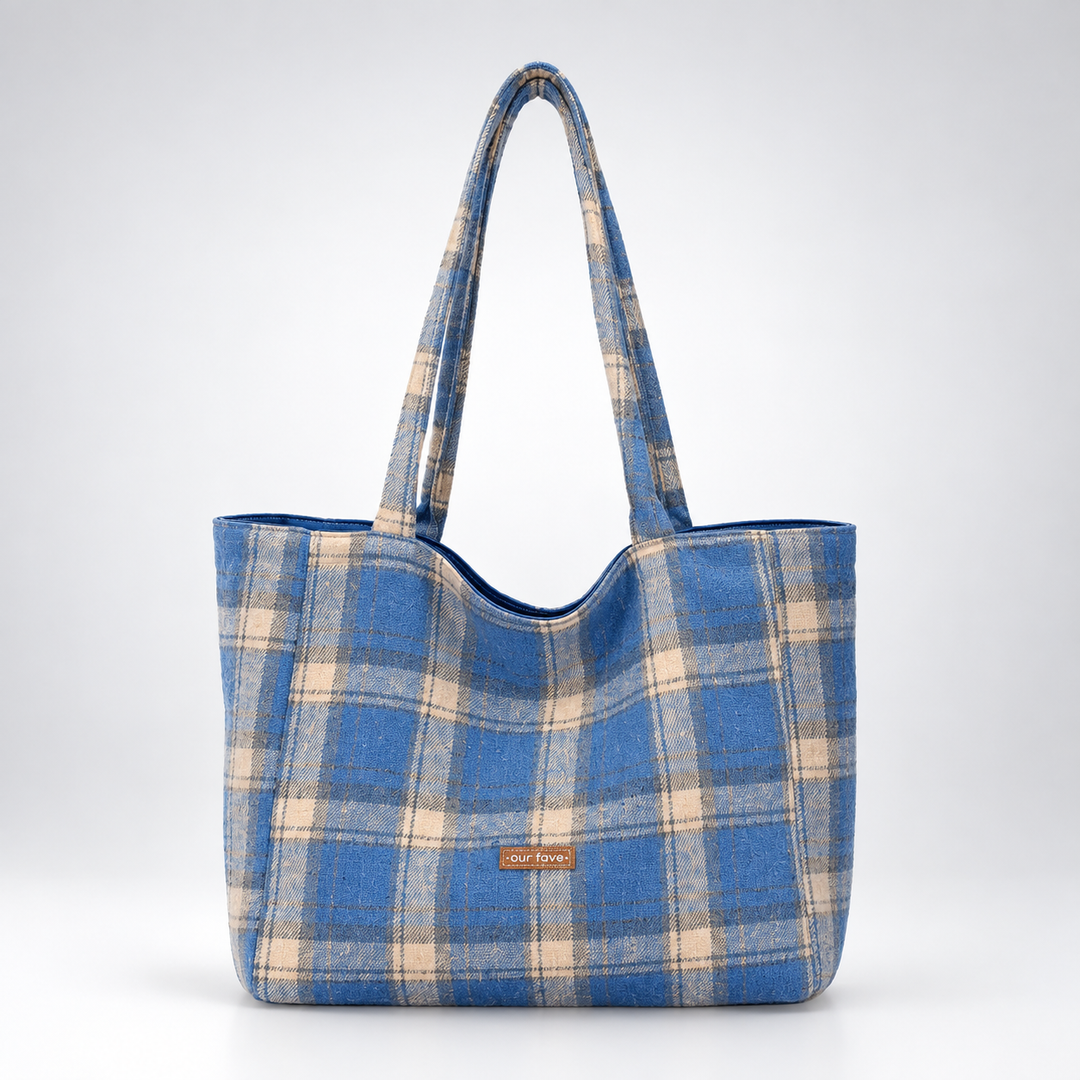 Women's Plaid Wool Tote Shoulder Bag N6J183