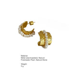 Load image into Gallery viewer, Hammered Pearl Stone Wide Stud Earrings Women N6H165