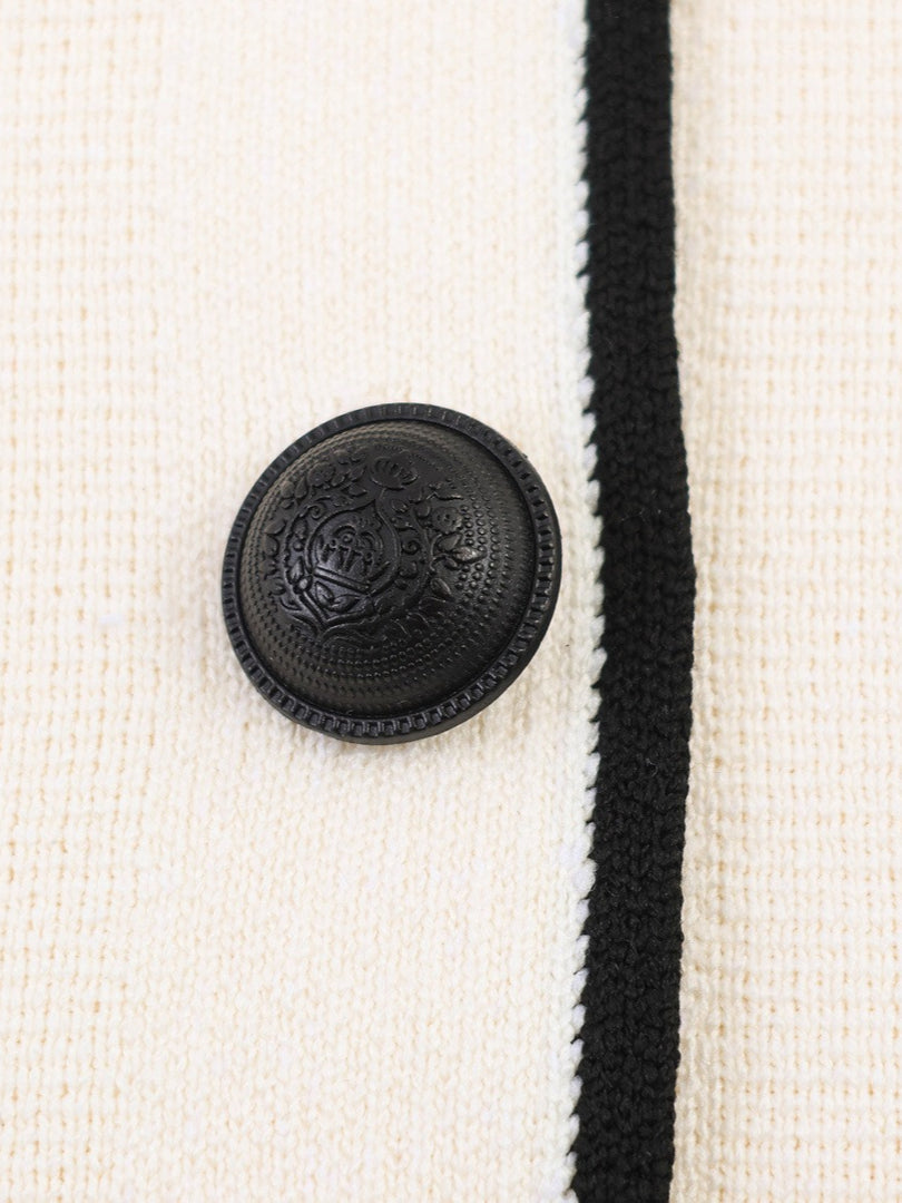 Color Block Trim Short Sleeve Knit Cardigan Women N6G158