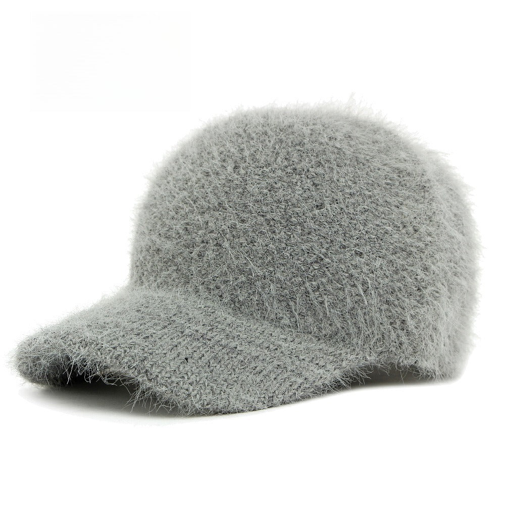 Faux Rabbit Fur Baseball Cap Women Soft Warm Knit N6G201