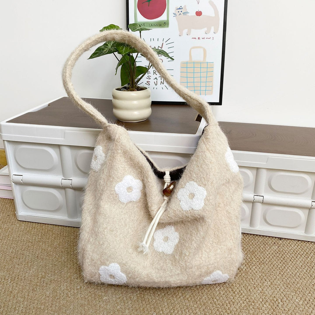 Women's Plush Floral Embroidered Tote Bag N6J218